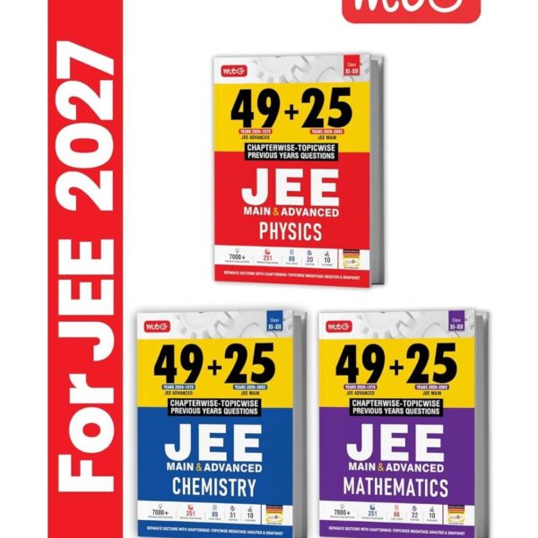 MTG 49 + 25 Years (2026-2002) JEE Main and Advanced (2026-1978) PYQ Book Physics, Chemistry & Mathematics (Set of 3) | Chapter-wise Topic-wise Solved Papers