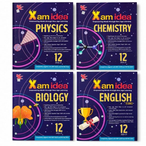 Xam Idea Class 12 | Question Bank | PCBE SET of 4 Books | Physics | Chemistry | Biology | English | For 2026-27